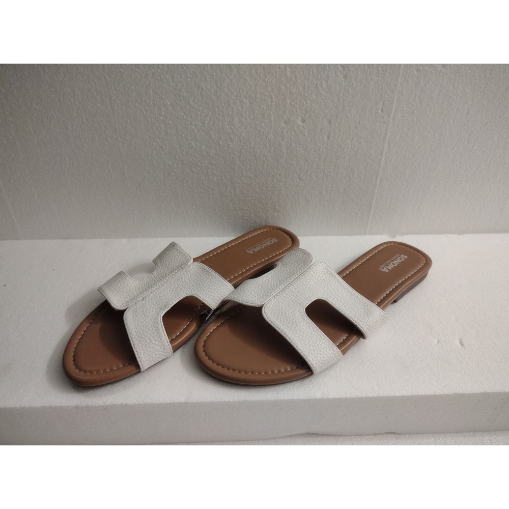 Sonoma Sandals Womens White Slide Flat Slip On Open Toe Tan Footbed